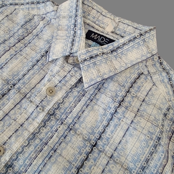 Made Cam Newton Mens M Blue & White Striped circles Long Sleeve Dress Shirt T21 - Picture 2 of 9